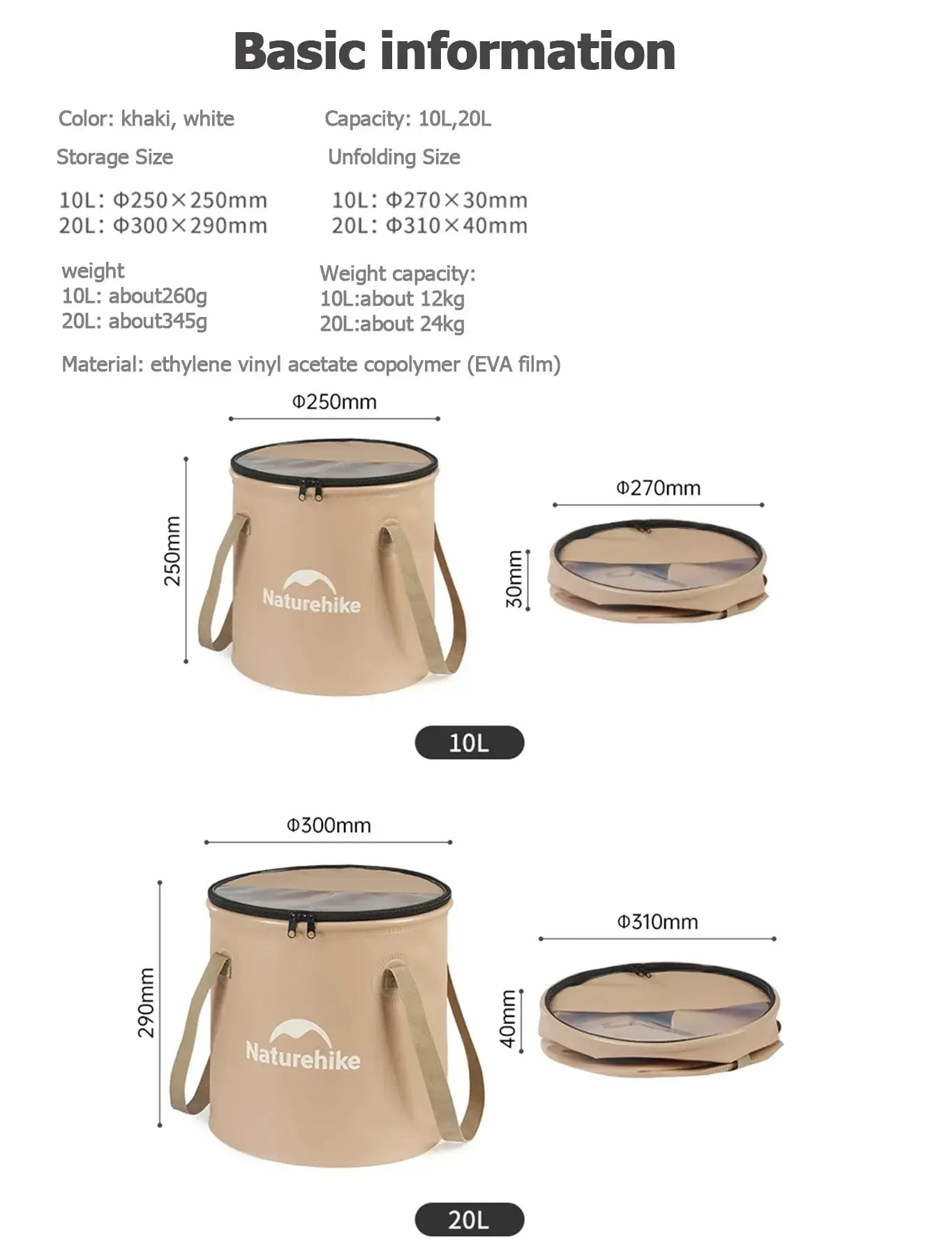 Naturehike Camping Portable Folding Bucket Lingvo 2.0 Multifunctional Bucket EVA Material With Water Valve Bucket Lid 2024 New