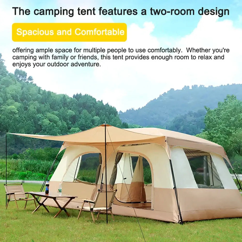 Travel Camping Tent with 2 Rooms Large Family Cabin Tent Breathable and Rainproof for 6-10 Persons Outdoor Camping Beach