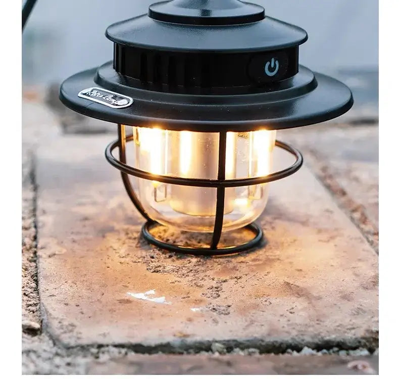 LED Camping Lamp Retro Hanging Lamp Portable Stepless Dimming Camping Light Waterproof Rechargeable Outdoor Light Lantern