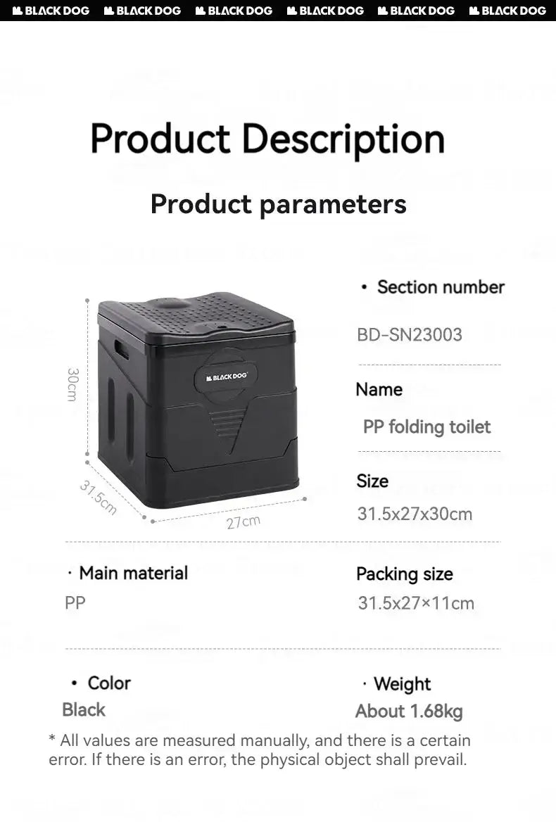 BLACKDOG Camping Mobile Toilet for Trips Plastic Storage Box Folding Tourist Stool Portable Trash Can for Car Outdoor Ultralight