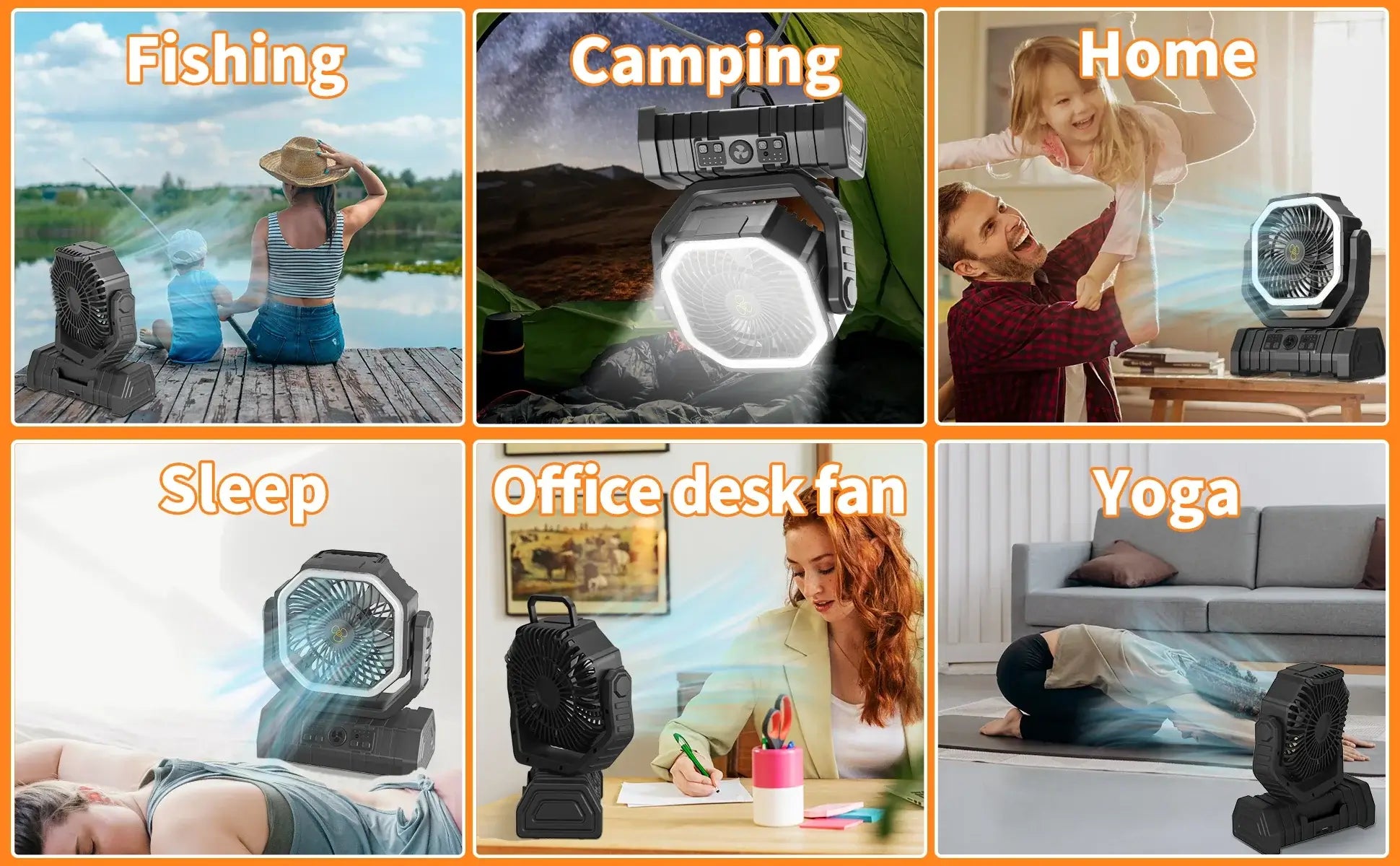 20000mAh 10000mAhUSB Rechargeable Camping Fan Portable Air Circulators Wireless Fans 270 ° Head Rotation Tent Fan with Hook