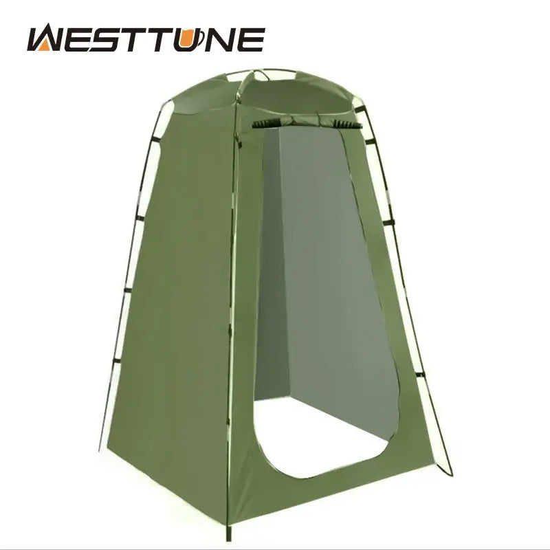 Portable waterproof privacy shower tent for camping and outdoor use, featuring a lightweight and durable design.