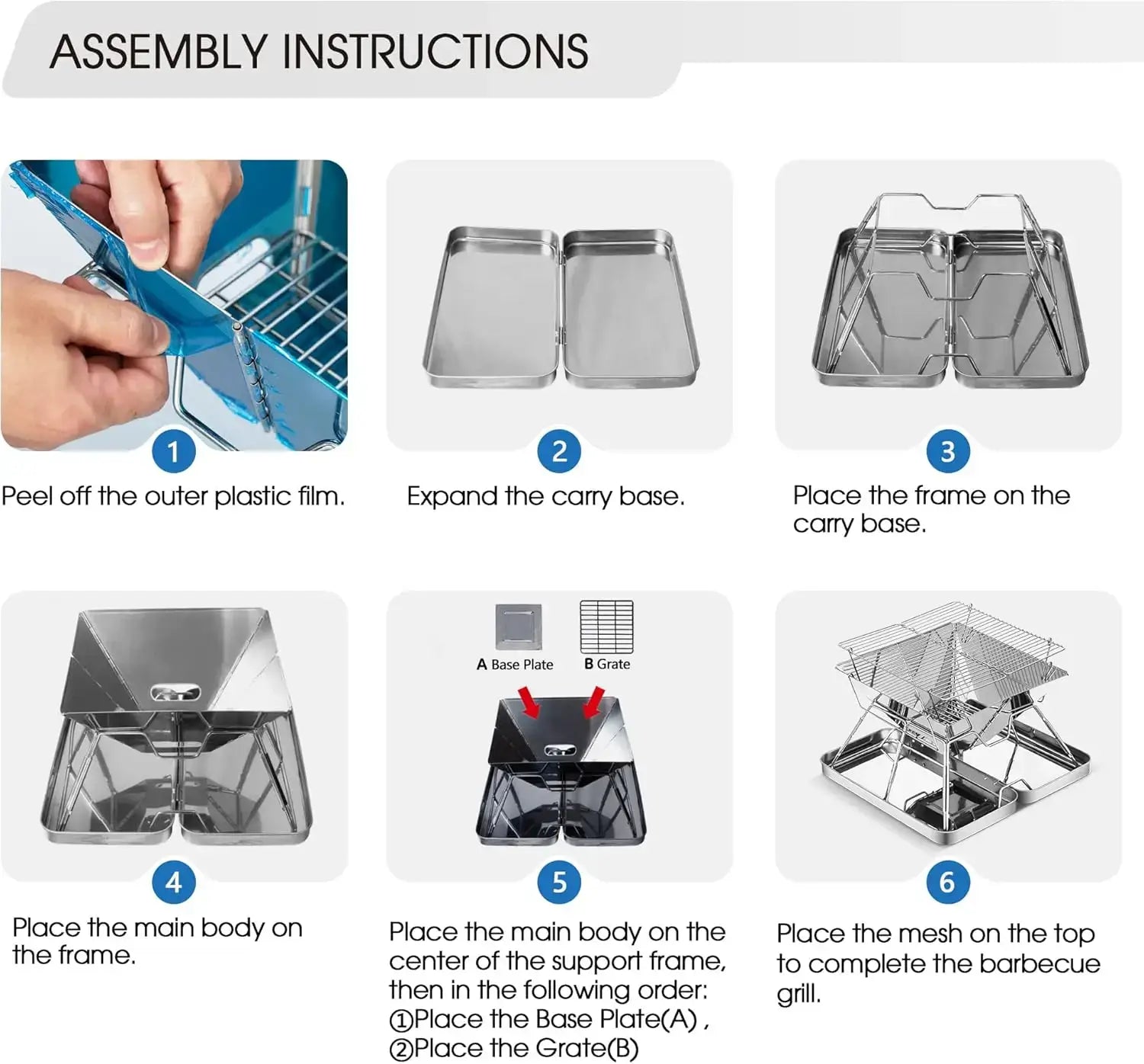 Folding Stainless Steel Charcoal Grill for Outdoor Cooking, Hiking and Camping, Also Suitable for Outdoor Charcoal Grills