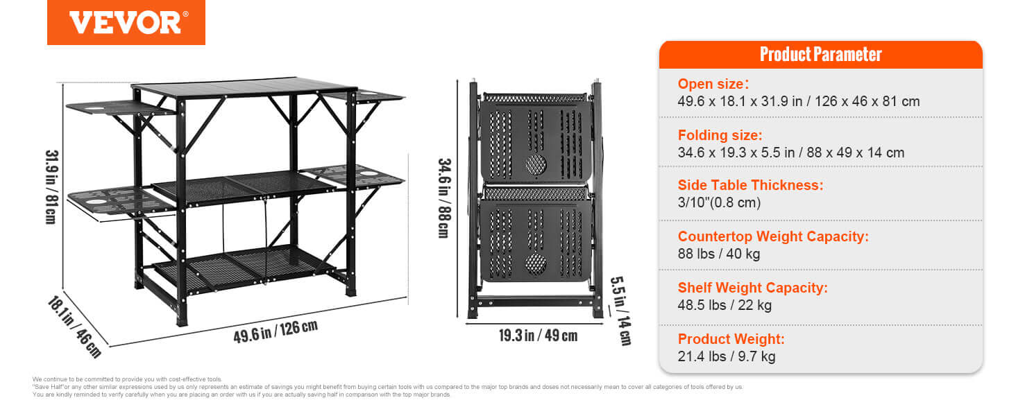 VEVOR Camping Kitchen Table One-piece Folding Portable Cook Station Aluminum Camping Folding Table for Outdoor Picnics BBQ