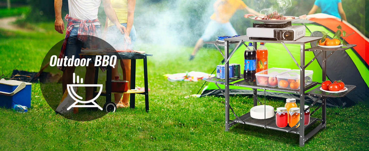 VEVOR Camping Kitchen Table One-piece Folding Portable Cook Station Aluminum Camping Folding Table for Outdoor Picnics BBQ